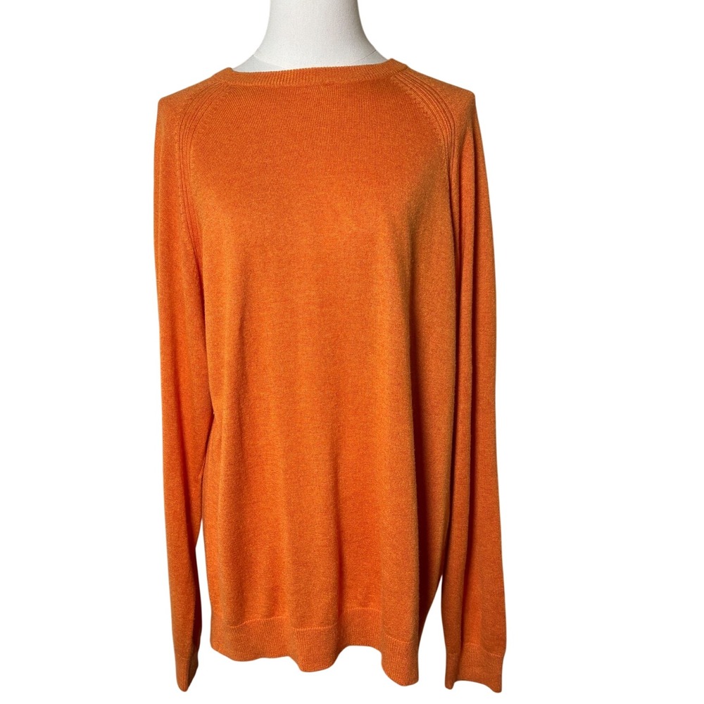 Northern Isles Silk Cashmere Blend Raglan Crewneck Sweater Orange Men's L